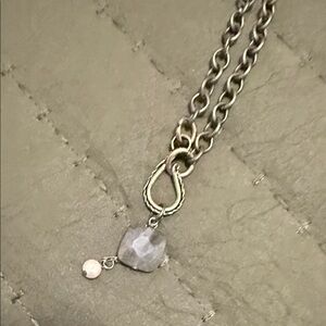 Chic Mixed Metal Necklace with Front Hook Closure, Pearl and Jade Accent 18”